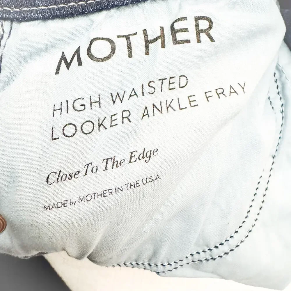 Mother High Waisted Looker Ankle Fray Close To The Edge Dark Denim Jeans Size 26